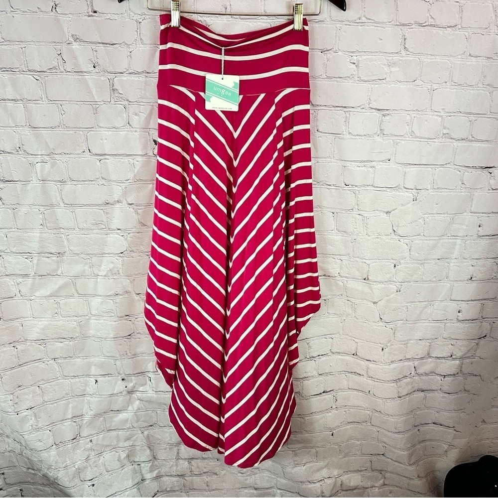 NWT Umgee boutique knit high low stripes skirt deep hot pink barbiecore beach